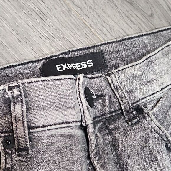 Express Black/Gray Wash Raw Hem Skinny Cropped Jeans - Picture 4 of 6
